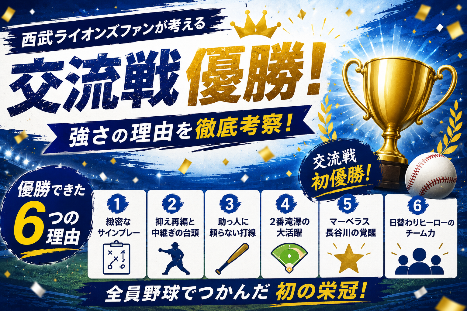 埼玉西武ライオンズが交流戦優勝できた6つの理由を紹介するアイキャッチ画像